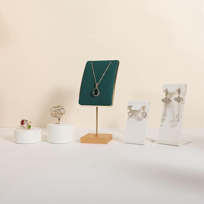 GemeShou Green necklace holder small jewelry stand, Velvet necklace display stand for selling, metal jewelry organizer necklace hanger【Green】