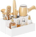 HIIMIEI Hair Tool Organizer, Acrylic Hair Dryer Holder, Bathroom Countertop Blow Dryer Stand Storage, Vanity Organizer for Accessories, Makeup, Flat Irons, Curling Irons, and Toiletries (White)