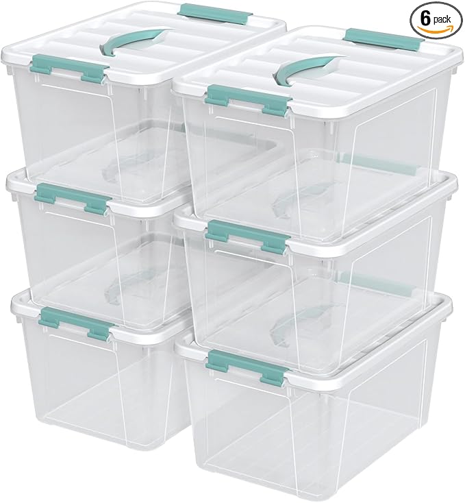 Ramddy 6-Pack 14 Quart Plastic Storage Bin with Handle, Clear Latching Container Box