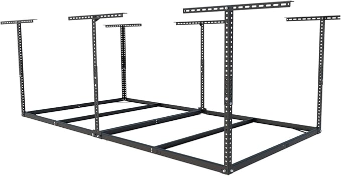 FLEXIMOUNTS 4x8 Overhead Garage Storage Rack without Decking, Storage Organization System, Heavy Duty Metal Garage Ceiling Racks, 600lbs Weight Capacity, Black, Lite Series