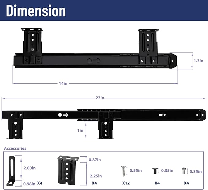 14" Keyboard Slide Heavy Duty Ball Bearing Slides Computer Tray Under Desk Rails Rack Cabinet Furniture Drawer Hardware Accessories with Adjustable Height Bracket & L Extension Support Bracket (Black)