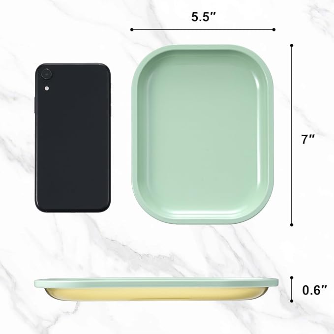 HOKirin Metal Tray with Soft Magnetic Lid,Metal Small Tray with Spill Proof Cover,Cute Blank Decorative Tray,Perfect for Home and On-The-Go,7” x 5.5” x 0.6"",Matcha, ZTZ0017