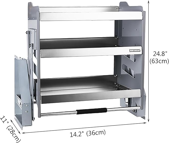 Heavy-Duty 3-Tier Pull Down Kitchen Shelf, Metal Dish & Spice Rack System for Upper Cabinets, Space-Saving Storage Solution, Easy Access Lifting Basket