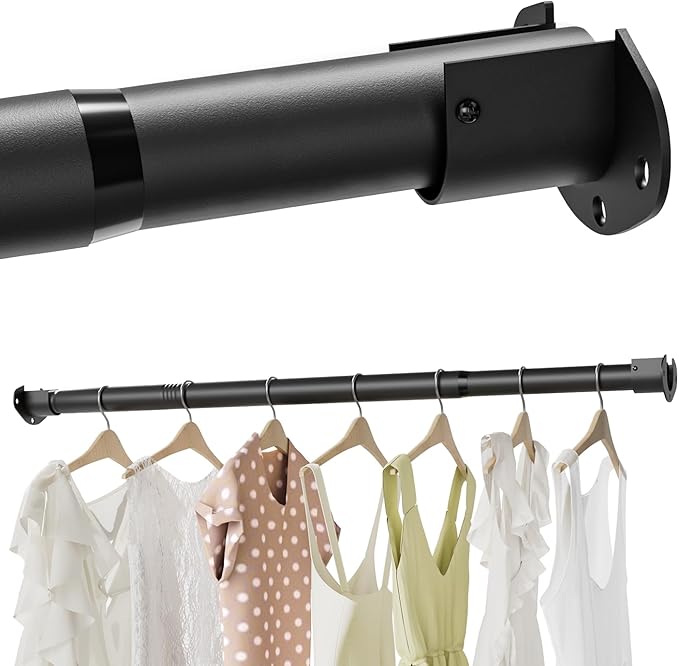 Closet Rods for Hanging Clothes, 16.5 to 46 Inches Adjustable Metal Closet Rod, Heavy Duty Clothes Hanging Rod for Closet Wardrobes Laundry