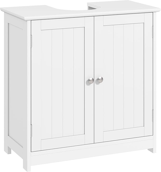 kleankin 23.5" Pedestal Sink Storage Cabinet, Freestanding Bathroom Under Sink Cabinet with U-Shape Cut-Out and Adjustable Shelf, White