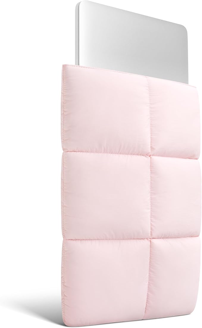 Comfyable Puffy Laptop Sleeve 13 Inch 14 Inch, Quilted Puffer Laptop Carrying Case, Pillow Case Compatible with MacBook Air M4 2025 M3 M2 M1, MacBook Pro M5 M4 Pro/Max, Light Pink