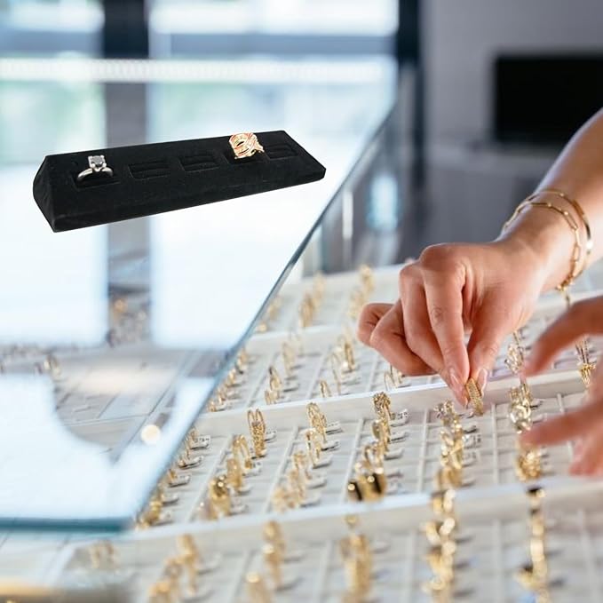 Novel Box 5-Slot Black Velvet Rings/Earrings/Cufflinks Holder Tray 8.12x1.75x1 Inches - Ring Holder Organizer for Selling or Personal Use - Jewelry Display Trays for Special Occasions
