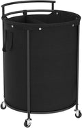 Chrislley 200L Laundry Basket with Wheels,2 section Rolling Laundry Hamper with Removable Bag,Round Laundry Cart with Steel Frame and Handle,Large Dirty Clothes Hamper for Laundry Room,Bedroom(Black)