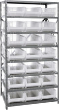 Quantum Storage Systems 2475-952CL Solid Heavy Duty 8 Shelves 21 HULK Clear Bins 75" H x 36" W x 24" D