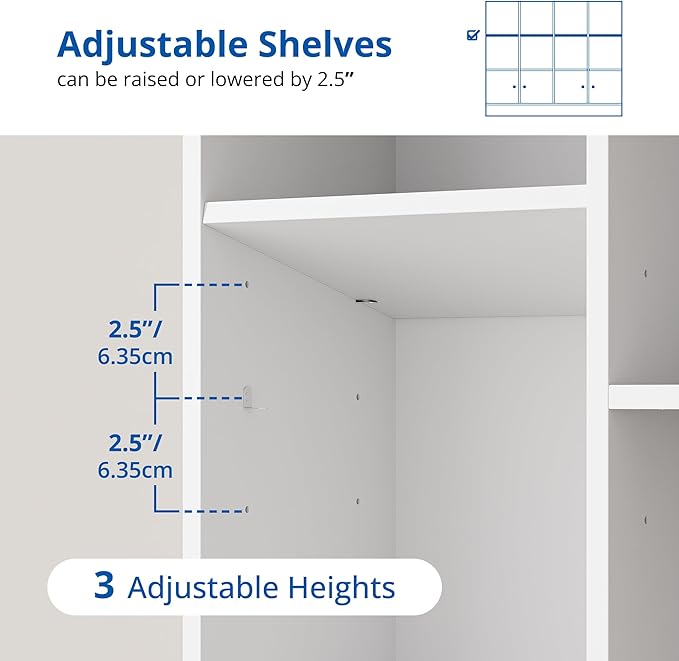 Cozy Castle White Wood Bookcase,12 Cube Storage Organizer Bookshelf with 4 Doors,3 Tier Storage Cabinet with Adjustable Shelves for Bedroom, Living Room, Office