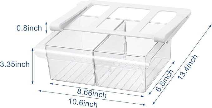 Pull-Out Fridge Drawer Organizer - Under Shelf Storage Bins for Refrigerator Organization for Fruits Vegetables, Cheese & Deli (Tall & Narrow with dividers)