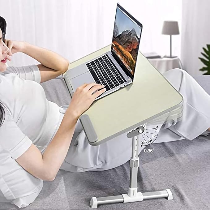Amazon Basics Adjustable Tray Table Lap Desk Fits up to 17-Inch Laptop, Medium, 12"x20", Cream