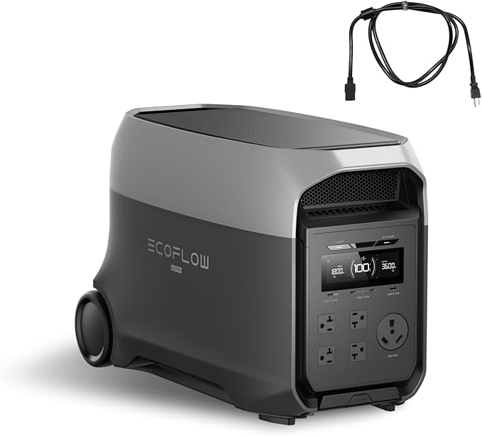 EF ECOFLOW DELTA 3 Ultra Portable Power Station with AC Cable, 3600W (Surge 7200W) Output Home Power, 3072Wh LiFePO4 Battery, Solar Generator for Home Use, Camping Accessories & RV Backup