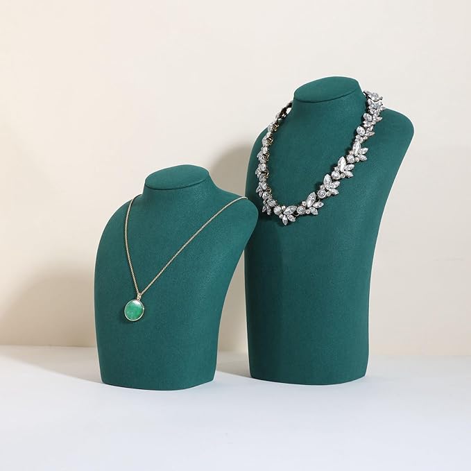 GemeShou Green necklace hanger jewelry organizer, Velvet jewelry stand necklace holder, jewelry mannequin bust for necklaces, Jewelry boutique store photography props【Green-Medium height 7.87 inch】