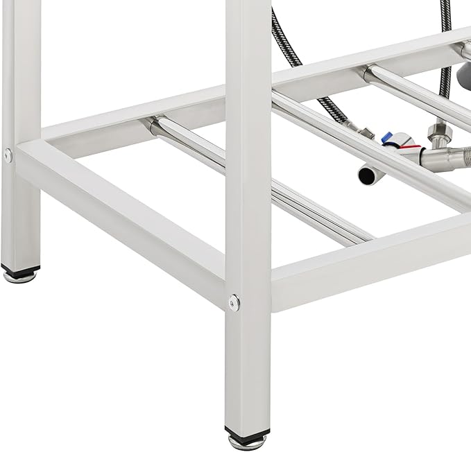 30" Stainless Steel Sink Kitchen Utility Sink with 360° Hot/Cold Faucet Freestanding Workbench 2 Layer Shelf Set for Modern Farmhouse Restaurant Hotel Garage and Laundry Room Outdoor Use