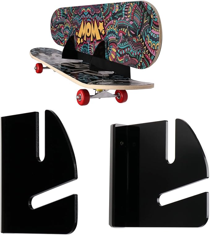 Skateboard Rack Wall Mount Double Layer Skateboard Display Rack Wall Mount Skateboard Shelf Skateboard Storage Rack Skateboard Deck Display Rack Skateboard Holder Wall (Black 1 Pair)