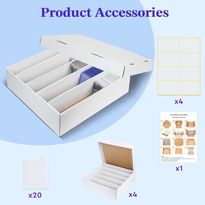 4 Pack Trading Card Storage Box - 5 Rows, Cardboard Storage Box holds 1100+ Top Loaders, Graded Card Holder Organizer Case fits PSA/HGA Slabs