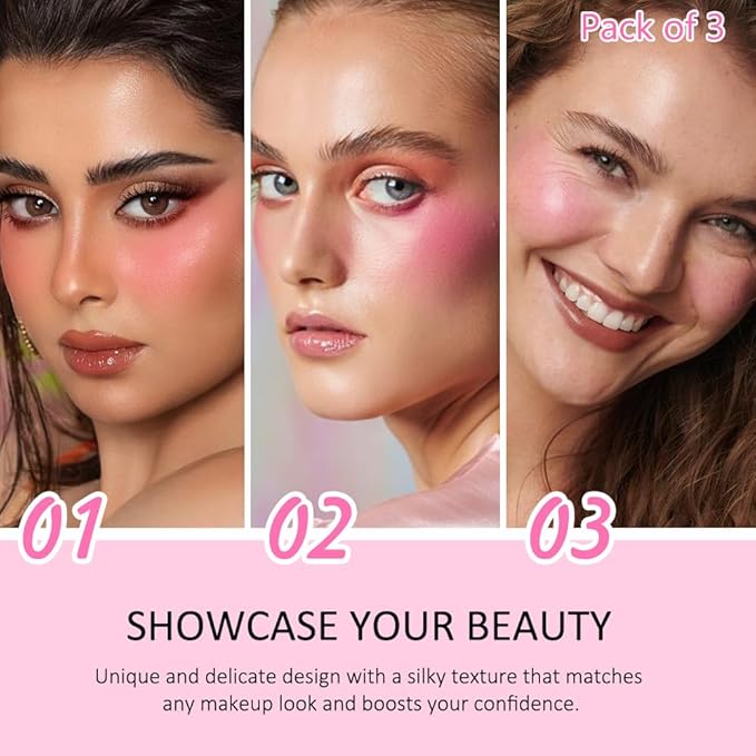evpct 3Pcs 2In1 Blush Contour Multiuse Makeup Sticks Set, Pink Rose Berry Tan & Nude Brown Creamy Butter Blush Bronzer Contour Multiuse Stick for Cheeks Lips Eyes Faces, Ultra-Creamy Radiant Finish
