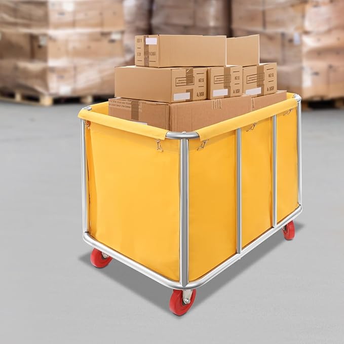 Commercial Laundry Cart with Wheels, Laundry Hamper Cart,Heavy Duty Rolling Laundry Basket with Large Capacity,Laundry Sorter Trolley for Home Hotel Apartment (Yellow, 35.43 * 25.6 * 31.5in)