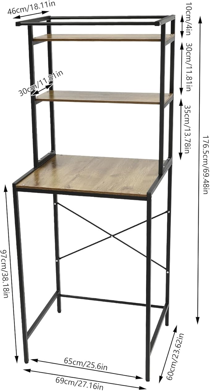Over Washer and Dryer Shelves,Dryer Storage Shelf,3 Tiers Laundry Room Storage and Organizer Standing Shelf,Height Adjustable Laundry Room Shelves, Load-Bearing Capacity 22lbs (Black+ Oak)