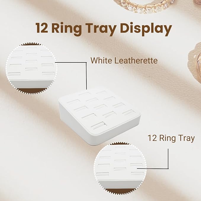 Novel Box 12-Slot White Leatherette Rings/Earrings/Cufflinks Holder Tray 5.75x5x2 Inches - Ring Holder Organizer for Selling or Personal Use - Jewelry Display Trays for Special Occasions