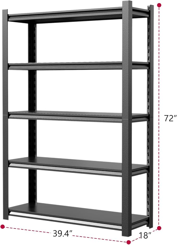 36" W Storage Shelves 2500LBS Garage Shelving Heavy Duty 5 Tier Adjustable Shelving Unit Metal Storage Rack for Basement, Pantry, Kitchen, Warehouse 18" D x 39.3" W x 72" H