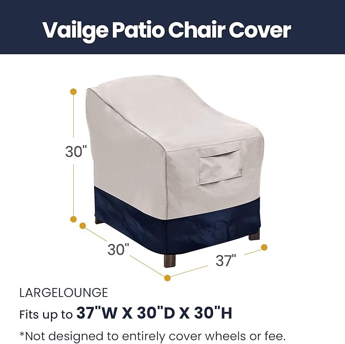 Vailge Patio Chair Covers, Lounge Deep Seat Cover, Heavy Duty and Waterproof Outdoor Lawn Patio Furniture Covers (Beige&Blue, 2 Pack-Large)