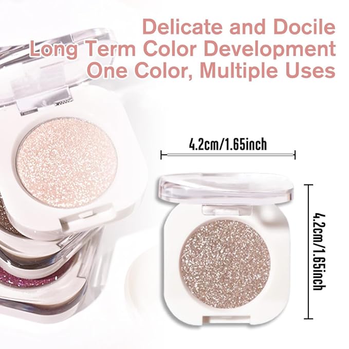 Light Nude Brown Single Glitter Eyeshadow Makeup, Neutral Powde Eye Shadow for Women, Nude Shimmer Singles Eyeshadow Palette Pigmented Waterproof, Girls Christmas Eyeshadows Gift