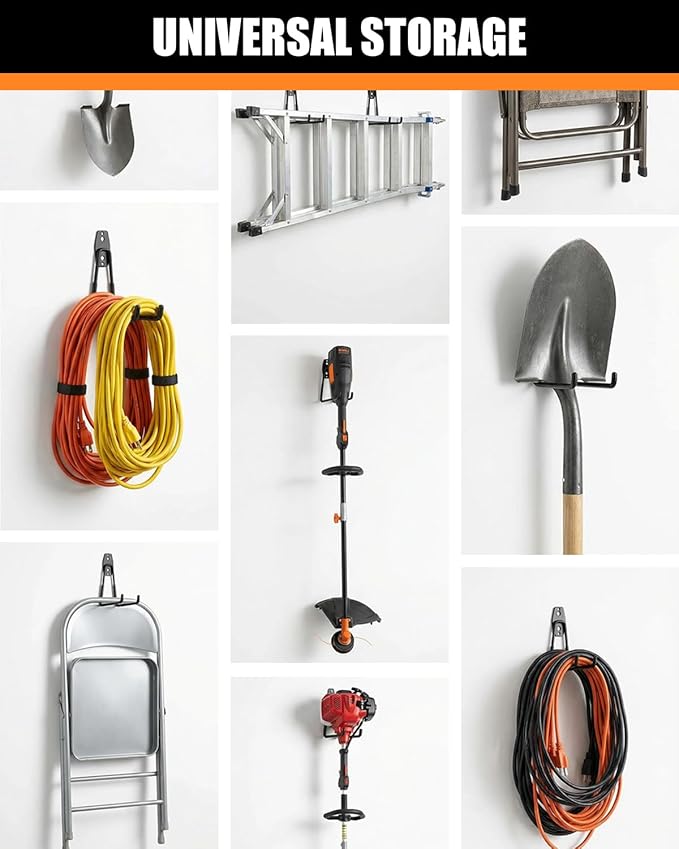 WMK 7.3'' Garage Hooks Heavy Duty Wall Hook, 6 Pack Garage Storage Hook, Wall Mount Utility Garage Hooks for Hanging Tools Bike Ladder (Orange)