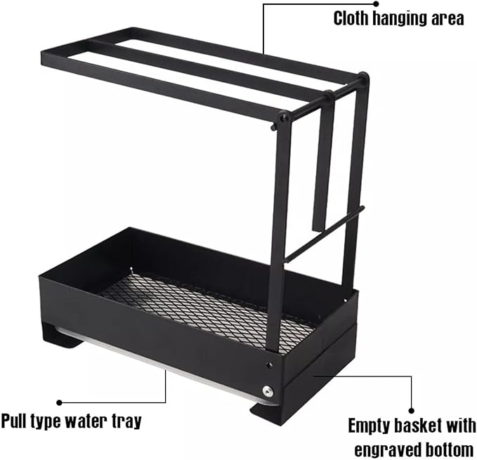 Collapsible Sink Holder Kitchen Tool Organizer Drain Tray with Cleaning Supplies Holder Storage Rack for Brushes and Detergent