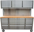 72-Inch Stainless Steel Rolling Tool Chest with 15 Drawers + 3 Upper Cabinets, Lockable Storage Cabinet, Mobile Workbench, Assembled Large Tool Box with Wheels for Garage Workshop (1 × HTC7218W1)