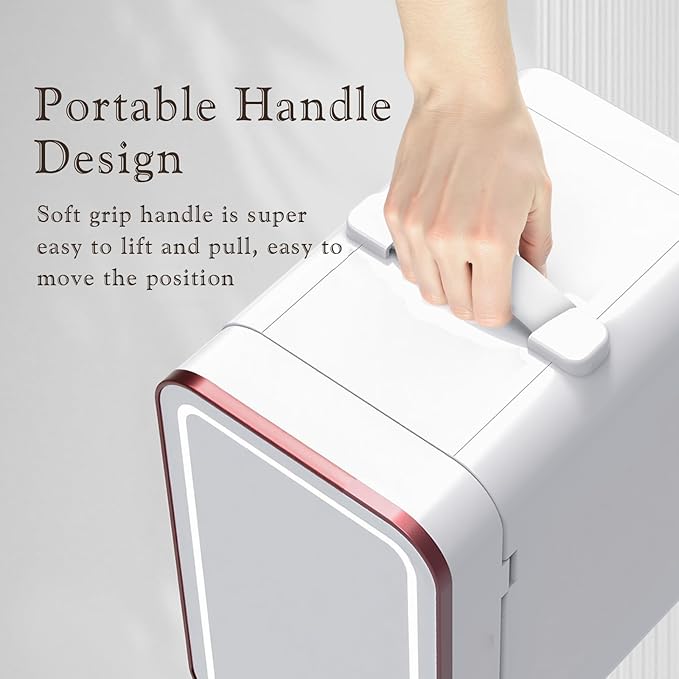 Mini Fridge for Bedroom, 6L/10 Can Skincare Fridge with Dimmable LED Light Mirror for Dorm & Office, Portable Cooler & Warmer Small Compact Refrigerator for Skincare, Makeup and Cosmetics, White