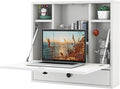 Tangkula Folding Wall Table - Floating Desk with Storage Drawer & Shelves (White)