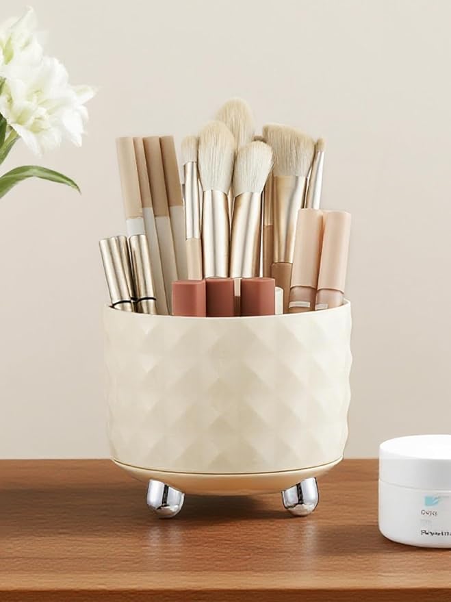 Makeup Brush Holder with 5 Slots, 360 Rotating Makeup Brush Organizer, Brushes Cup for Cosmetics, Nail Polish, Bathroom Vanity