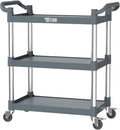 TUFFIOM 3-Tier Plastic Service Utility Cart with Wheels,Heavy Duty 390lbs Capacity,Commercial Rolling for Restaurant, Foodservice, Office, Warehouse, Gray 34.8''L x 17.4''W x 38.6''H