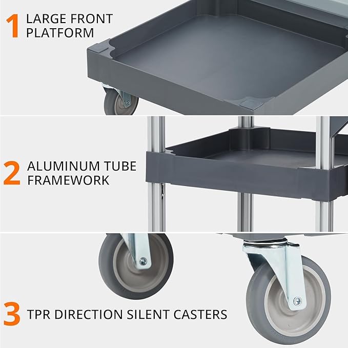 3 - Shelf Heavy - Duty Commercial Janitorial Cart with Wheels - 16 - Gallon Trash Bag Included, 220 Lbs Capacity, Perfect for Hotels, Schools, Apartments and More