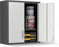 Wall Cabinet, Wall Mounted Cabinet with Lock and Adjustable Shelf for Garage, Tool Room, Kitchen, Assembly Required(Black and Gray)