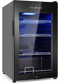 Beverage Refrigerator 17 inch Wide - 126 Can Beverage Cooler with Glass Door | Counter-Top/Freestanding Mini Beverage Beer Fridge | Temperature Memory | Invisible Door | Perfect for Soda, Beer