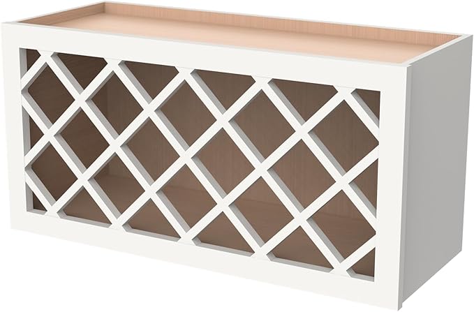 Origami Solid Wood RTA Wine Bottle Rack Wall Cabinet with Lattice Panels - Wine Storage for Bar, Pantry, Cellar & Basement - Mocha (30"W 12"D 15"H)