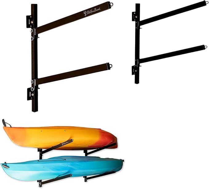 StoreYourBoard G-Kayak Wall Rack – Heavy-Duty Indoor Kayak Rack for 2 Boats, Adjustable Storage Wall Mount Hanger, Space-Saving Indoor Storage for Kayak Wall Mount - Holds 200 lbs - Silver