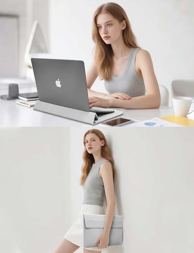 HYZUO 13 Inch Laptop Sleeve with Stand Feature for MacBook Air 13 M4 M3 M2 M1 2025-2018, MacBook Pro 13 M2 M1, 13" iPad Pro/Air, Surface Pro, with Carry Bag, Light Gray