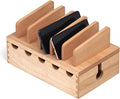 KIRIGEN Wood Charging Station Rack Organizer for Multiple Devices Desktop Organizer with 5 Ports for Cell Phones, Tablets, Earphones Wooden Cable Management DDXH-NA