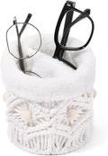 SNOWSTAR Plush Lined Eyeglasses Holder Stand for Nightstand,Boho Protective Eyeglass Holder with Wood Beads and 2 Compartments,Glasses Storage Organizer for Table,Desk,Nightstand,Office