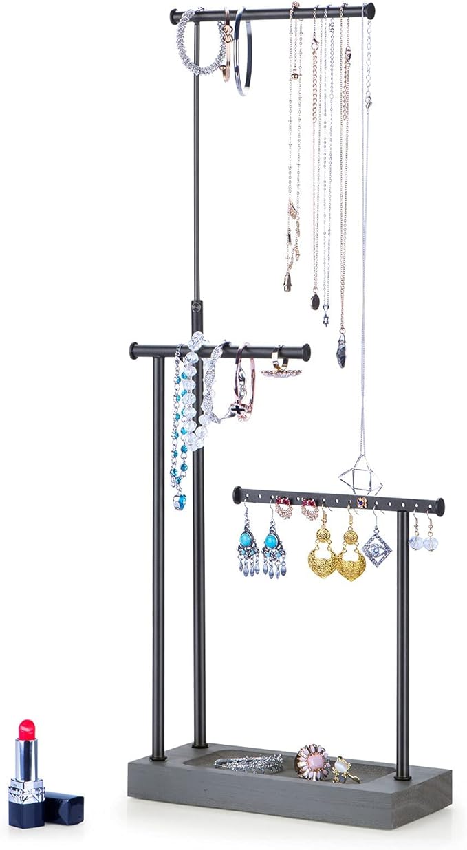 SRIWATANA Jewelry Organizer Display Extra Tall Necklace Holder 3 Tier Jewelry Tree Stand, Gift Idea (Weathered Grey & Black)