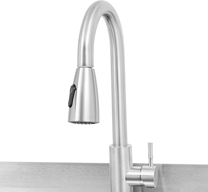 Stainless Steel Utility Sink, Free Standing Single Bowl Kitchen Sink with Pull-Out Cold/Hot Faucet, Storage Shelf & Splashback, Large Utility Sinks for Kitchen, Laundry, Garage 30.7"D x 22"W x 40.3"H