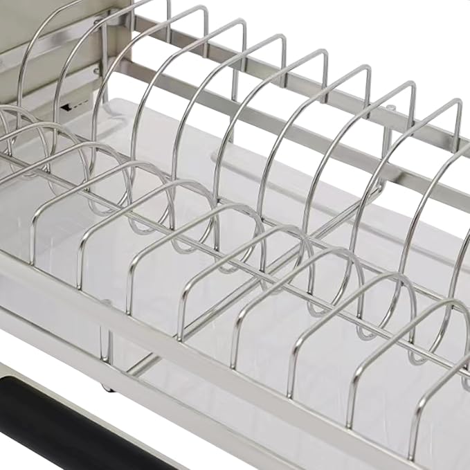 DYRABREST Pull Down Cabinet Organizer, Stainless Steel 2-Tier Pull-Out Kitchen Cabinet Storage Shelf with Buffered Motion, Heavy Duty Lift System for Plates Spices Dishes