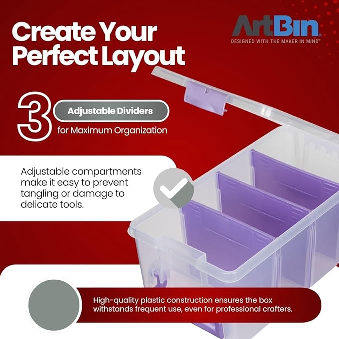 ArtBin Semi Satchel Portable Craft Organizer with 3 Dividers - Clear Plastic Storage Case for Art & Craft Supplies