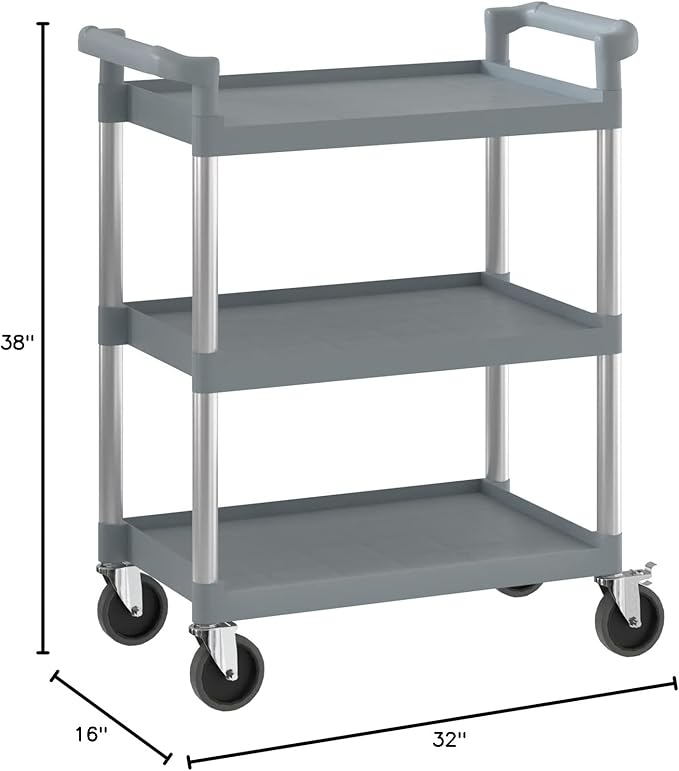 Gray Utility/Bussing Cart with Three Shelves - 32" x 16"