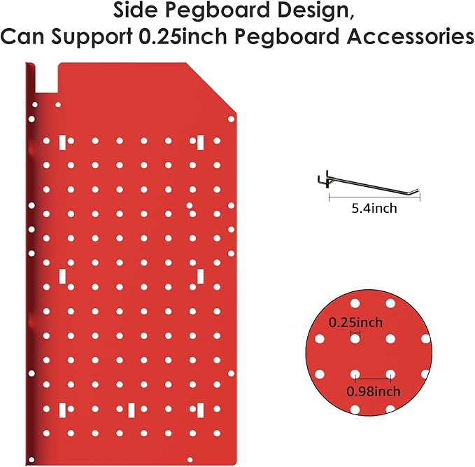 CCCEI Modular Pegboard Rack Power Tool Organizer with Charging Station. 4 Layer Wall Mount Drill Holder, Red Tool Battery Charger Organizer. Garage Shop Storage Utility Shelf with Power Strip.