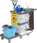 Commercial Janitorial Cleaning Cart: 3 Shelves + 2 Cabinets + Oxford Bag + Cover, Wheel Rolling Housekeeping Cart for School, Hotel, Apartment & More